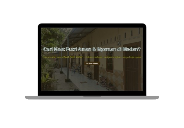 Tampilan landing page Kost Putri Victor
